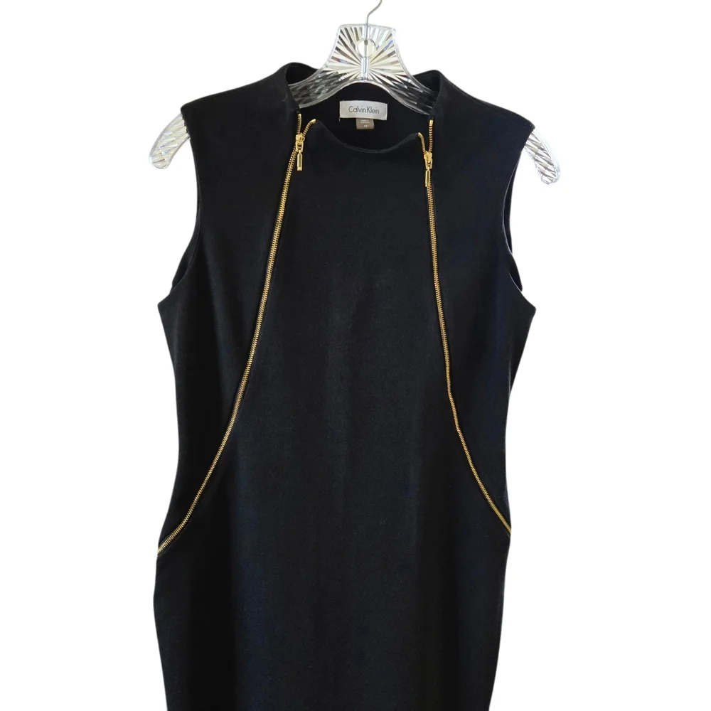 Calvin Klein Black‎ Midi Dress with Gold Zippers - Picture 4 of 9